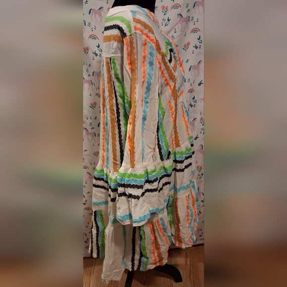 EUC Devotion Twins Ella Beige Rainbow Tiered Neutral Casual Boho Maxi Dress SZ M - Picture 4 of 7